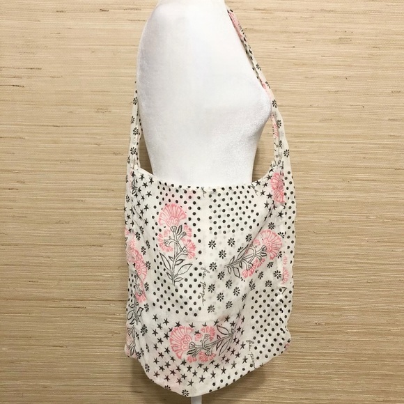 Free People Reusable Cotton Gauze Floral Star Dot Print Hobo Bag - Picture 1 of 2